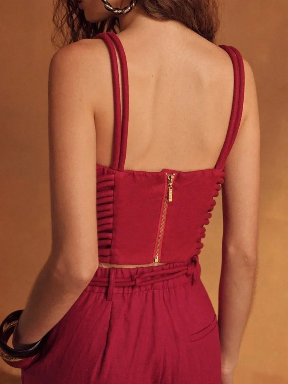 Red Casual Women's Linen Braided Strap Camisole Top
